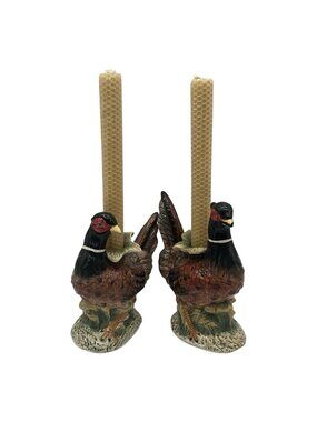 Kaldun & Bogle Vintage 1990s Pair of Ceramic Pheasant Taper Candle Holders